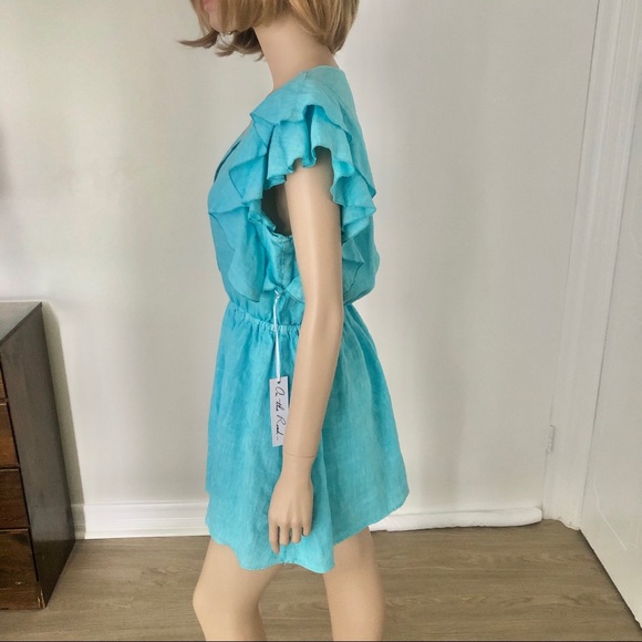 On the Road Aquamarine Linen Ruffle Dress - Picture 3 of 8